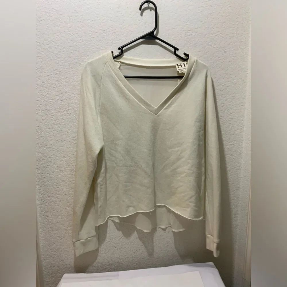 Haute Hippie Off-White V-Neck long Sleeve cotton blended & silk Top Size M